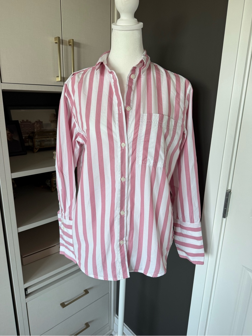 J.Crew cotton Pink and White Striped Button-Down
